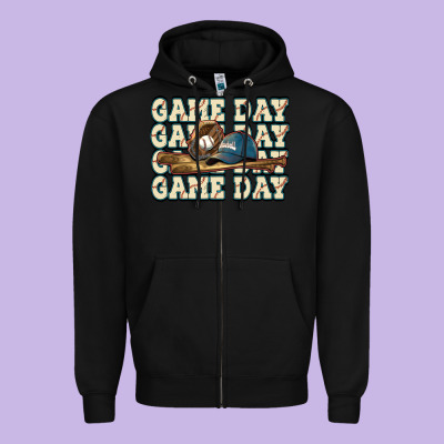 Game Day Baseball Zipper Hoodie Designed By Howdyjamesfarm