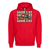 Red game day baseball Zipper Hoodie - HowdyJamesFarm