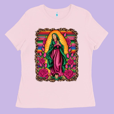 Our Lady Of Guadalupe Serape Background Ladies Tee Designed By Artiststas
