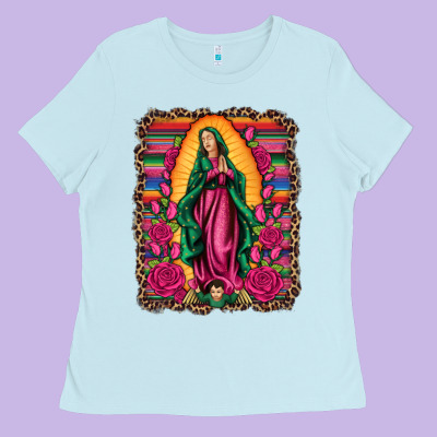 Our Lady Of Guadalupe Serape Background Ladies Tee Designed By Artiststas