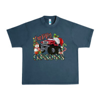 Midnight Navy Merry Christmas Monster Truck Urban Heavy Tee - MaliasSmallBusiness