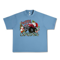Pebble Blue Merry Christmas Monster Truck Urban Heavy Tee - MaliasSmallBusiness