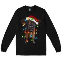 Black highland cow calf with christmas lights Long Sleeve Tee - RanaPortraitStore