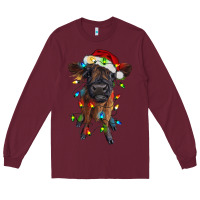 Burgundy highland cow calf with christmas lights Long Sleeve Tee - RanaPortraitStore