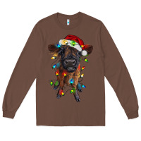 Chestnut highland cow calf with christmas lights Long Sleeve Tee - RanaPortraitStore