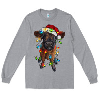Heather Grey highland cow calf with christmas lights Long Sleeve Tee - RanaPortraitStore