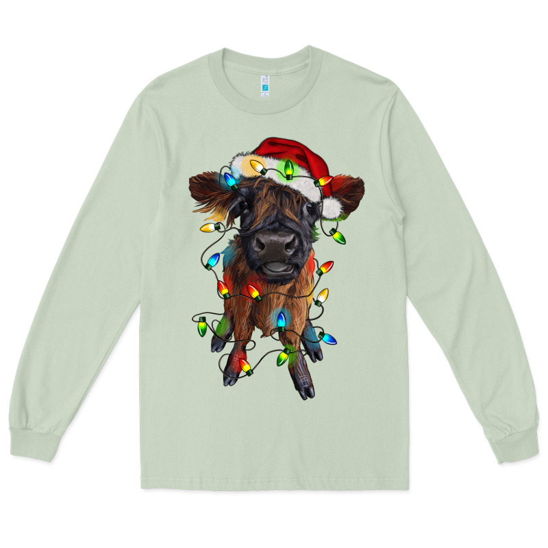 Highland Cow Calf With Christmas Lights Long Sleeve Tee by RanaPortraitStore | Teevron
