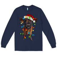 Navy highland cow calf with christmas lights Long Sleeve Tee - RanaPortraitStore