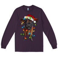 Plum highland cow calf with christmas lights Long Sleeve Tee - RanaPortraitStore