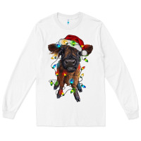 White highland cow calf with christmas lights Long Sleeve Tee - RanaPortraitStore