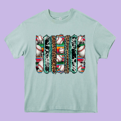 Baseball Serape Cowhide Turquoise Leopard Glitter  Brushstrokes Heavy Core Tee Designed By Artiststas