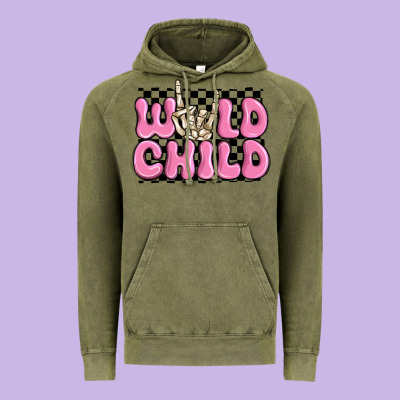 Wild Child Pink Skeleton Vintage Hoodie Designed By Maliassmallbusiness