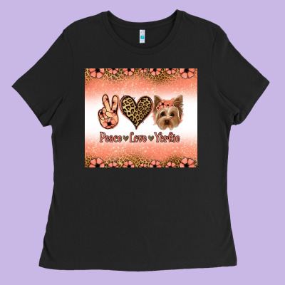 Peace Love Yorkie Ladies Tee Designed By Jasminsmagicworld