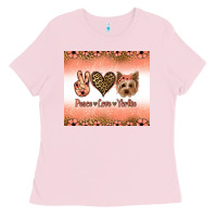 Bubblegum Pink peace love yorkie Ladies Tee - Jasminsmagicworld