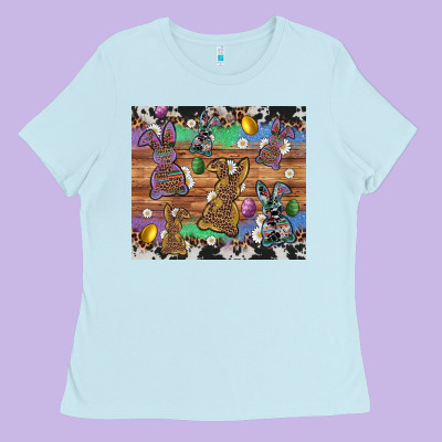 Easter Bunny Egg Cowhide Leopard Ladies Tee Designed By Artiststas
