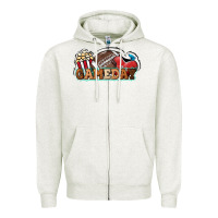 Oatmeal Heather Game day football popcorn Zipper Hoodie - HowdyJamesFarm