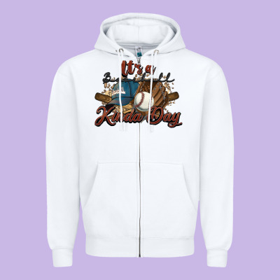 It's A Baseball Kinda Day Zipper Hoodie Designed By Howdyjamesfarm