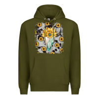 Army Green cowhide sunflower gemstone bull skull Premium Hoodie - JahusDesignShop