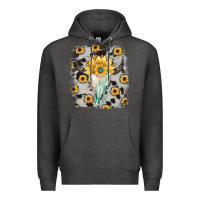 Charcoal Heather cowhide sunflower gemstone bull skull Premium Hoodie - JahusDesignShop