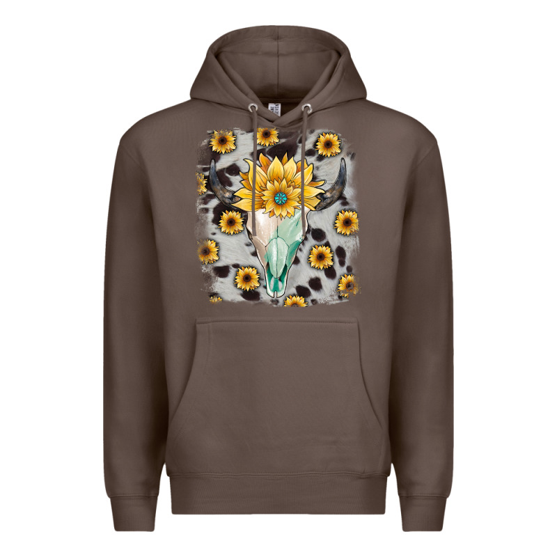 Cowhide Sunflower Gemstone Bull Skull Premium Hoodie by JahusDesignShop | Teevron