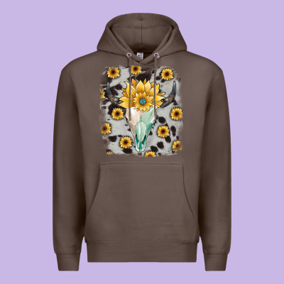 Cowhide Sunflower Gemstone Bull Skull Premium Hoodie Designed By Jahusdesignshop
