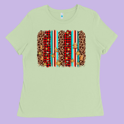 Christmas Socks Cookie Leopard Brushstroke Ladies Tee Designed By Adodesignshop