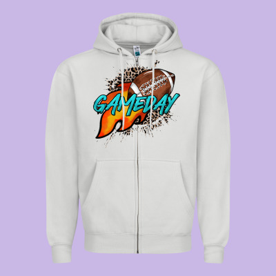 Game Day Leopard Fire And Ball Zipper Hoodie Designed By Howdyjamesfarm