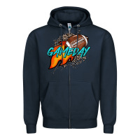 Navy Game day leopard fire and ball Zipper Hoodie - HowdyJamesFarm