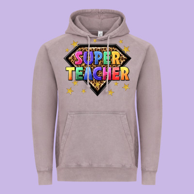 Super Teacher With Leopard Vintage Hoodie Designed By Nancycooperartshop
