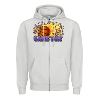 Dove Grey game day basketball leopard flames fireball Zipper Hoodie - HowdyJamesFarm