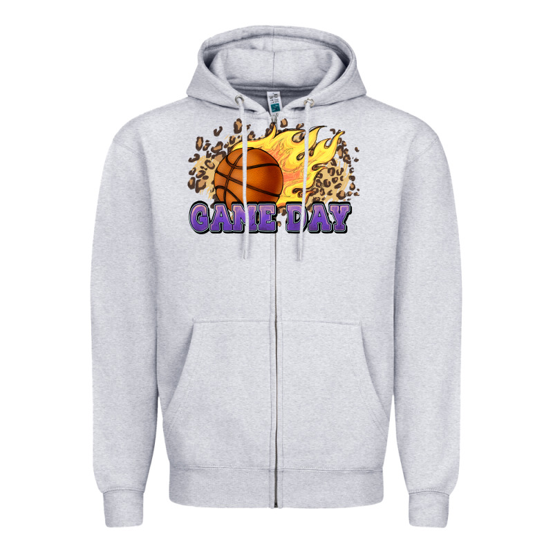 Game Day Basketball Leopard Flames Fireball Zipper Hoodie by HowdyJamesFarm | Teevron