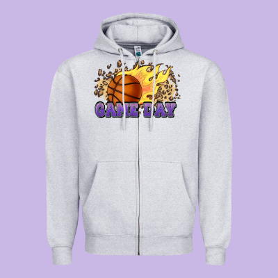 Game Day Basketball Leopard Flames Fireball Zipper Hoodie Designed By Howdyjamesfarm