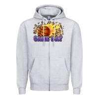 Heather Grey game day basketball leopard flames fireball Zipper Hoodie - HowdyJamesFarm