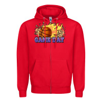 Red game day basketball leopard flames fireball Zipper Hoodie - HowdyJamesFarm