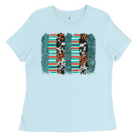 Baby Blue serape leopard cowhide  brushstroke Ladies Tee - AdoDesignShop