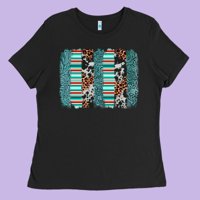 Serape Leopard Cowhide  Brushstroke Ladies Tee Designed By Adodesignshop