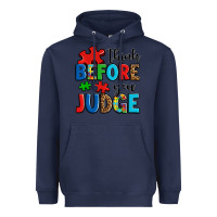 Navy think before you judge Heavyweight Hoodie - OliviaCreatesArt