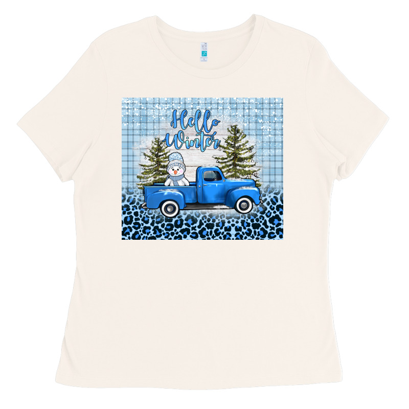 Hello Winter Snowman Truck Ladies Tee by AdoDesignShop | Teevron