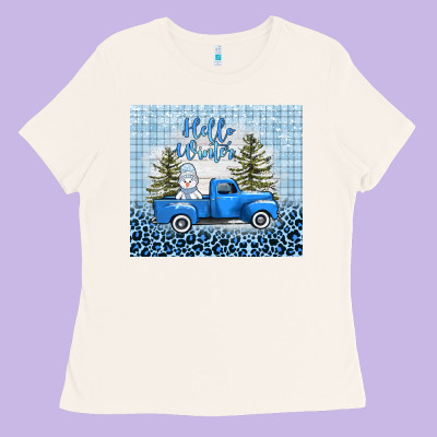 Hello Winter Snowman Truck Ladies Tee Designed By Adodesignshop