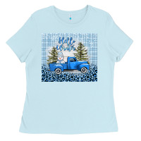 Baby Blue hello winter snowman truck Ladies Tee - AdoDesignShop