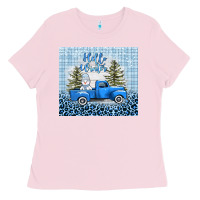 Bubblegum Pink hello winter snowman truck Ladies Tee - AdoDesignShop