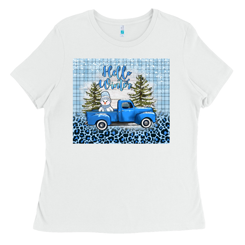 Hello Winter Snowman Truck Ladies Tee by AdoDesignShop | Teevron