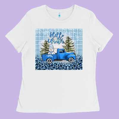 Hello Winter Snowman Truck Ladies Tee Designed By Adodesignshop