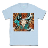 Dusty Blue Western with bull skull Classic Tee - NancyCooperArtShop