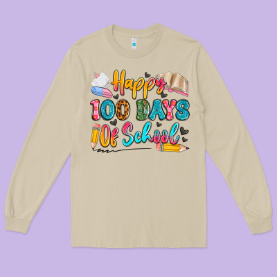 Happy 100 Days Of School Long Sleeve Tee Designed By Artiststas