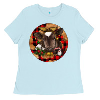 Baby Blue Christmas Baby Cow Ladies Tee - RanaPortraitStore