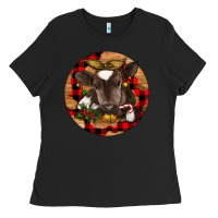 Black Christmas Baby Cow Ladies Tee - RanaPortraitStore