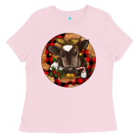 Bubblegum Pink Christmas Baby Cow Ladies Tee - RanaPortraitStore