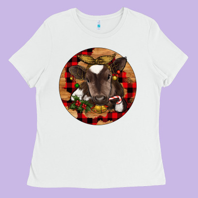 Christmas Baby Cow Ladies Tee Designed By Ranaportraitstore