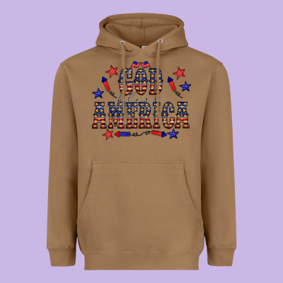 4 July God Bless America Western Heavyweight Hoodie Designed By Cowcowdesign